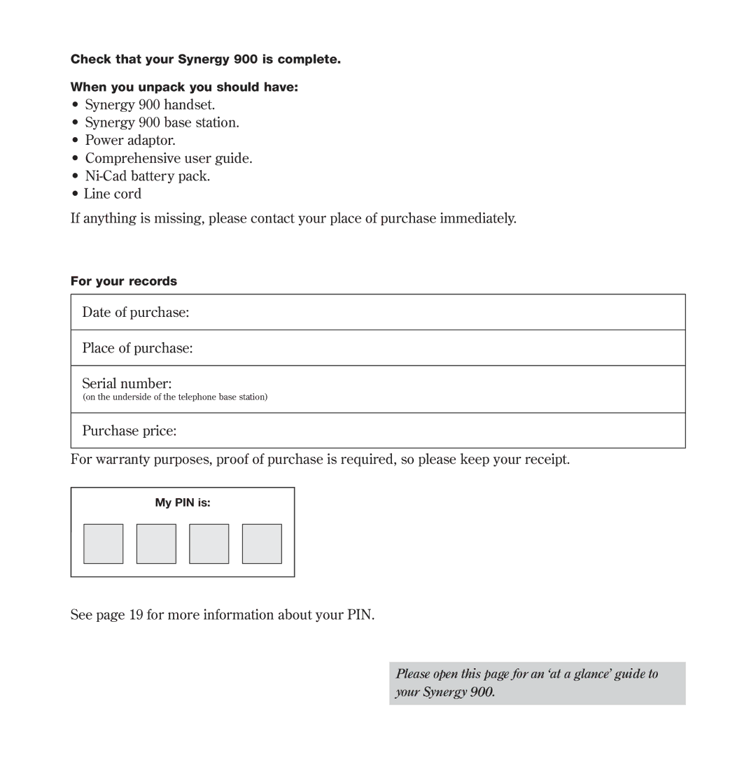 BT 900 manual Date of purchase Place of purchase Serial number 