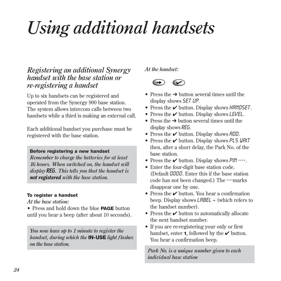 BT 900 manual Using additional handsets 