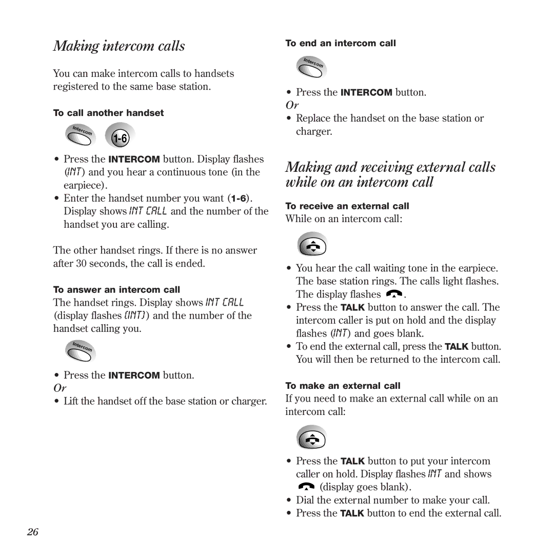 BT 900 manual Making intercom calls 