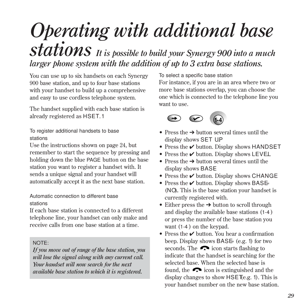 BT 900 manual Operating with additional base 