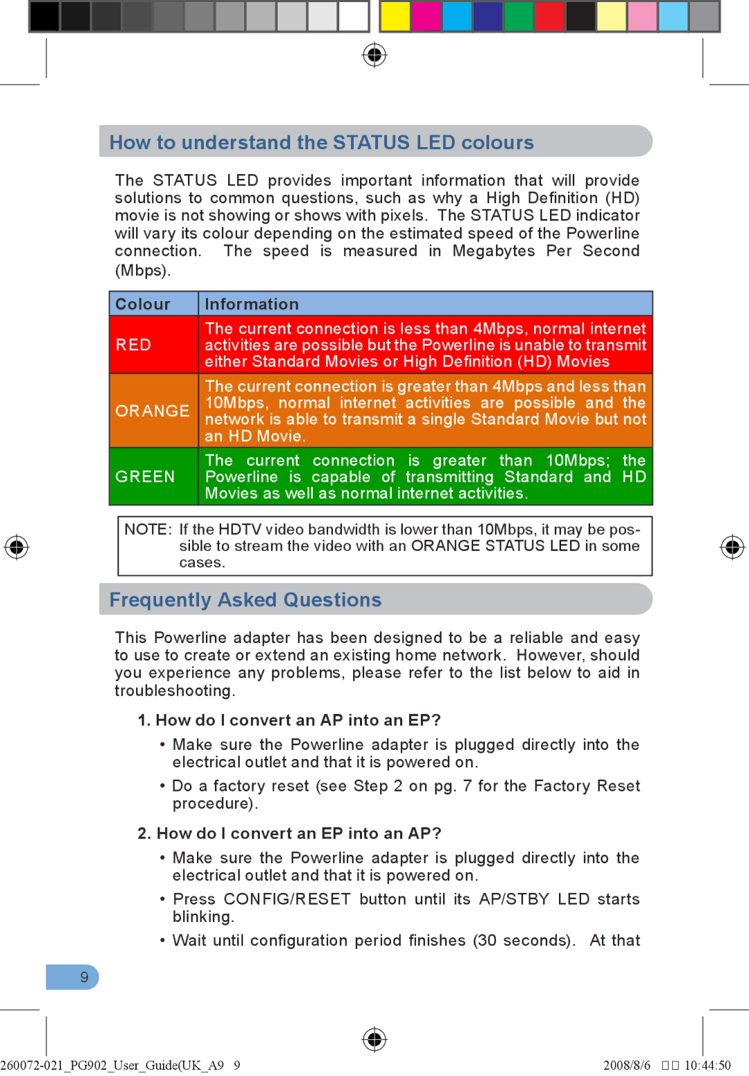 BT 902 manual How to understand the Status LED colours, Frequently Asked Questions, How do I convert an AP into an EP? 