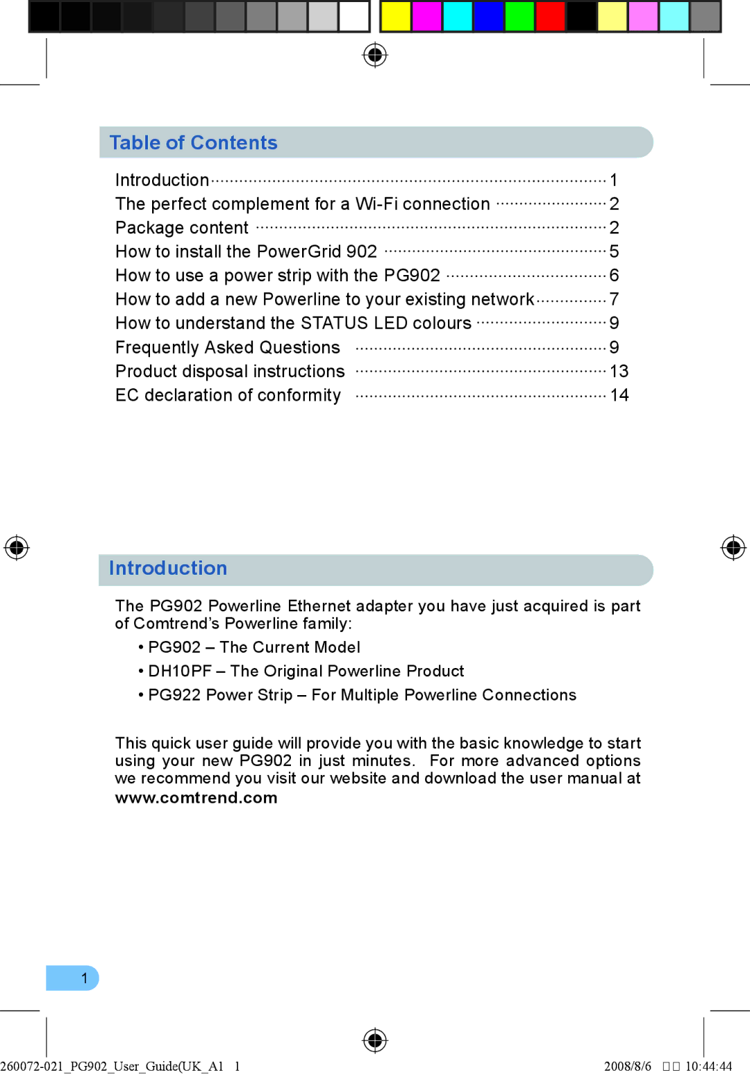 BT 902 manual Table of Contents, Introduction 