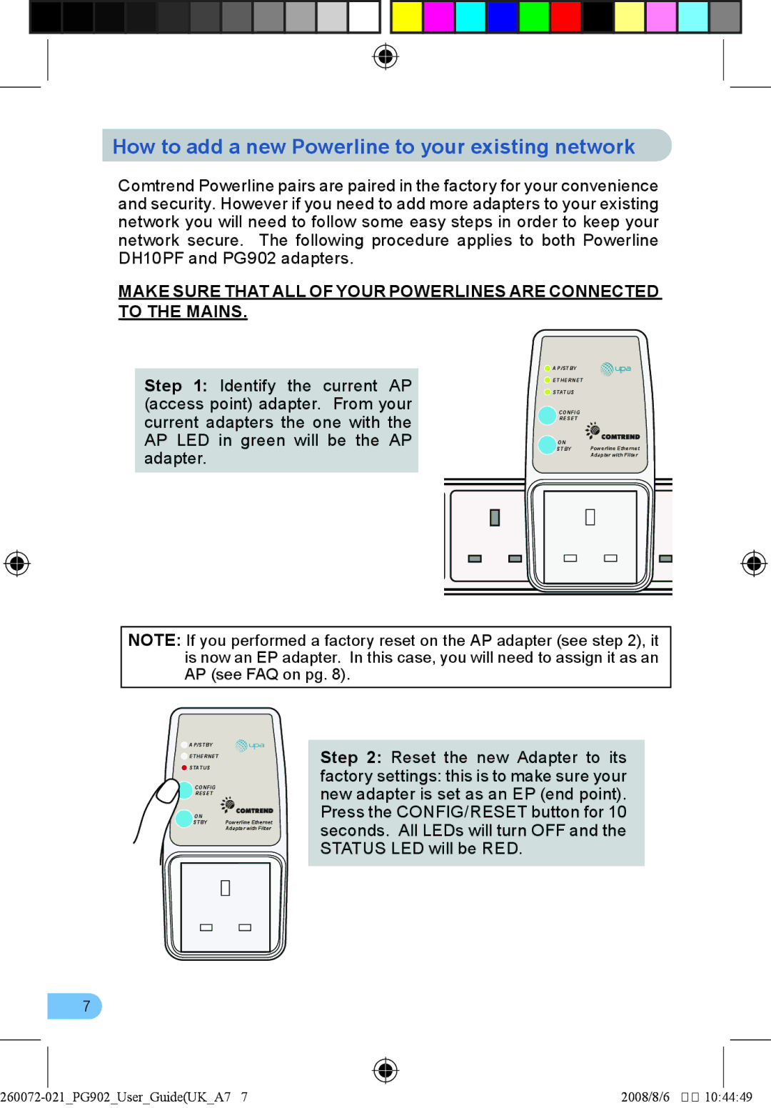 BT 902 manual How to add a new Powerline to your existing network, Reset the new Adapter to its 