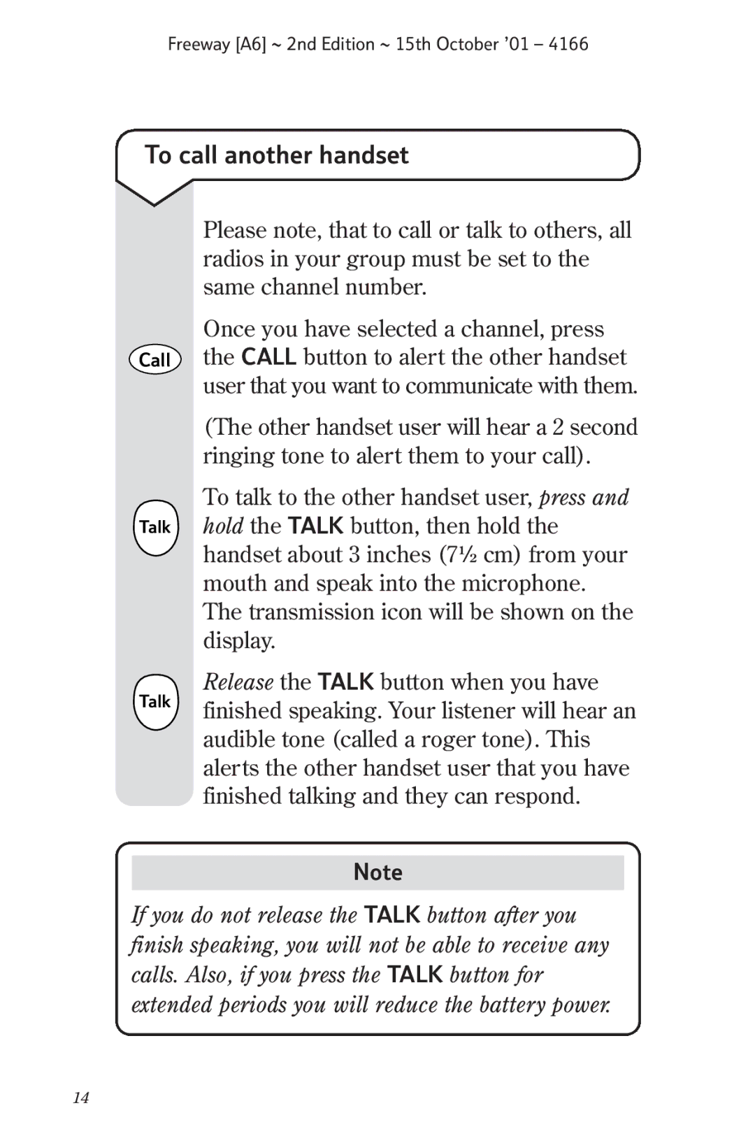 BT A6 manual To call another handset 