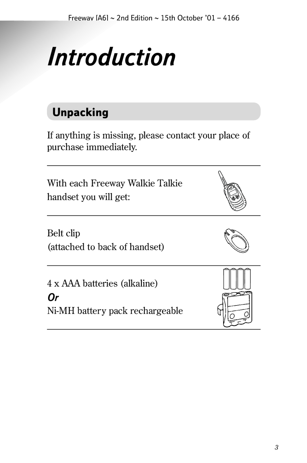 BT A6 manual Introduction, Unpacking 