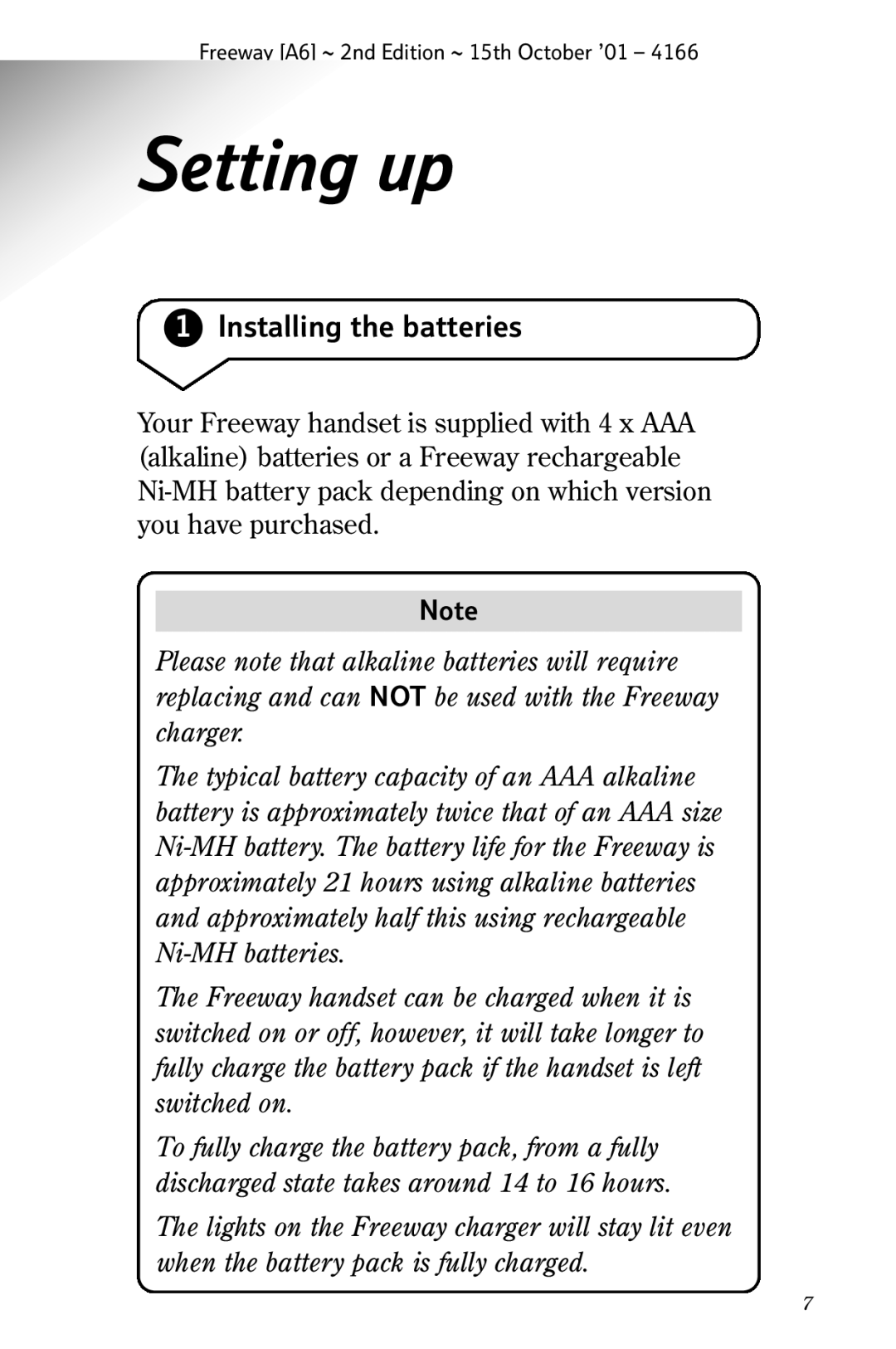 BT A6 manual Setting up, Installing the batteries 