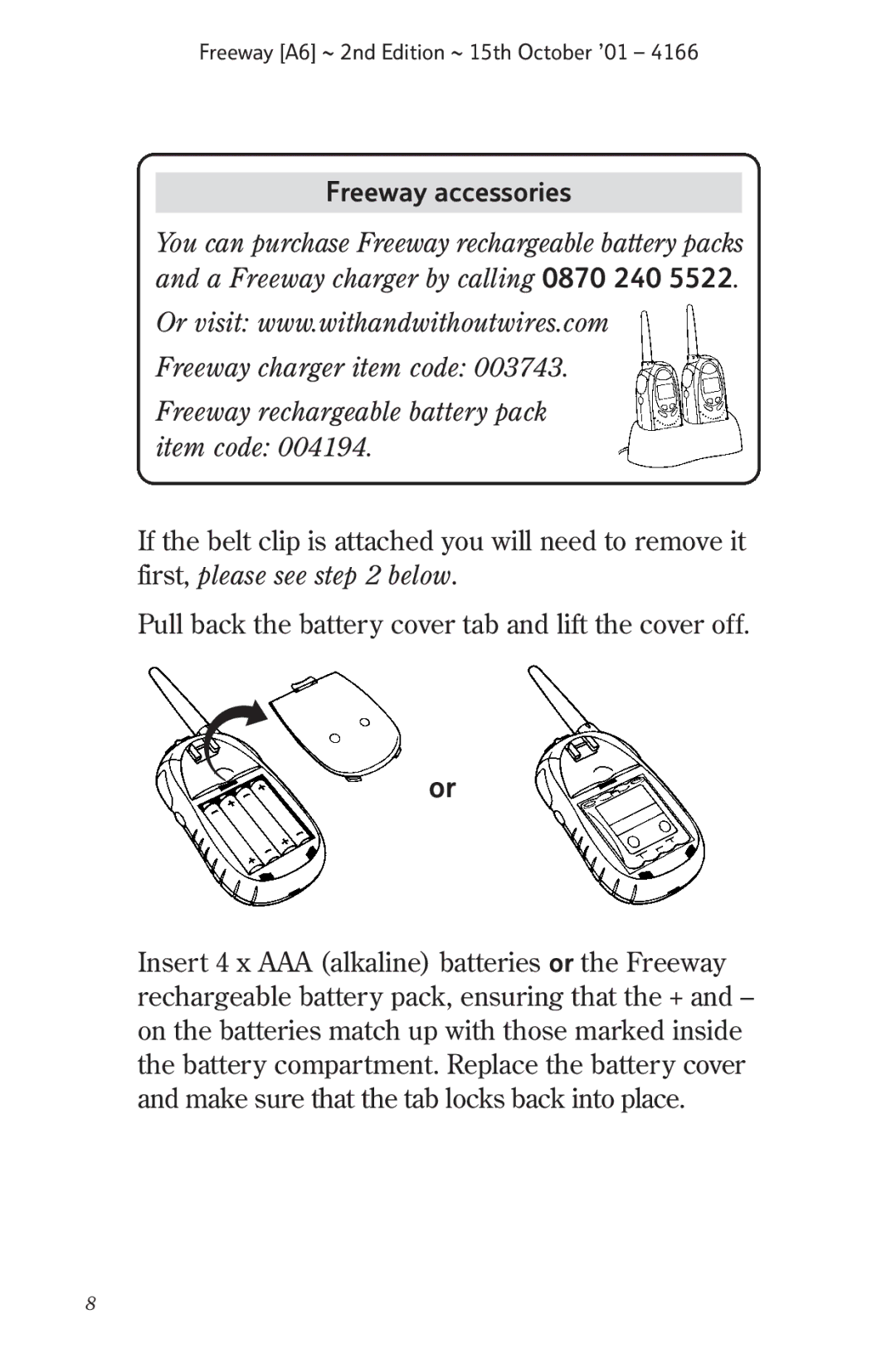 BT A6 manual Freeway accessories 