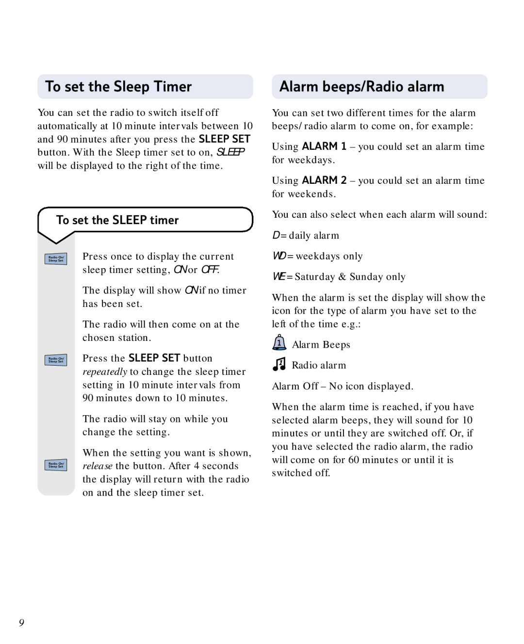 BT ALARM CLOCK RADIO manual To set the Sleep Timer, To set the Sleep timer 