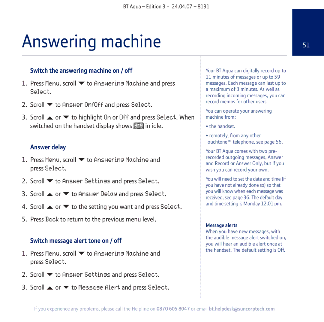 BT Aqua Cordless Telephone manual Answering machine 