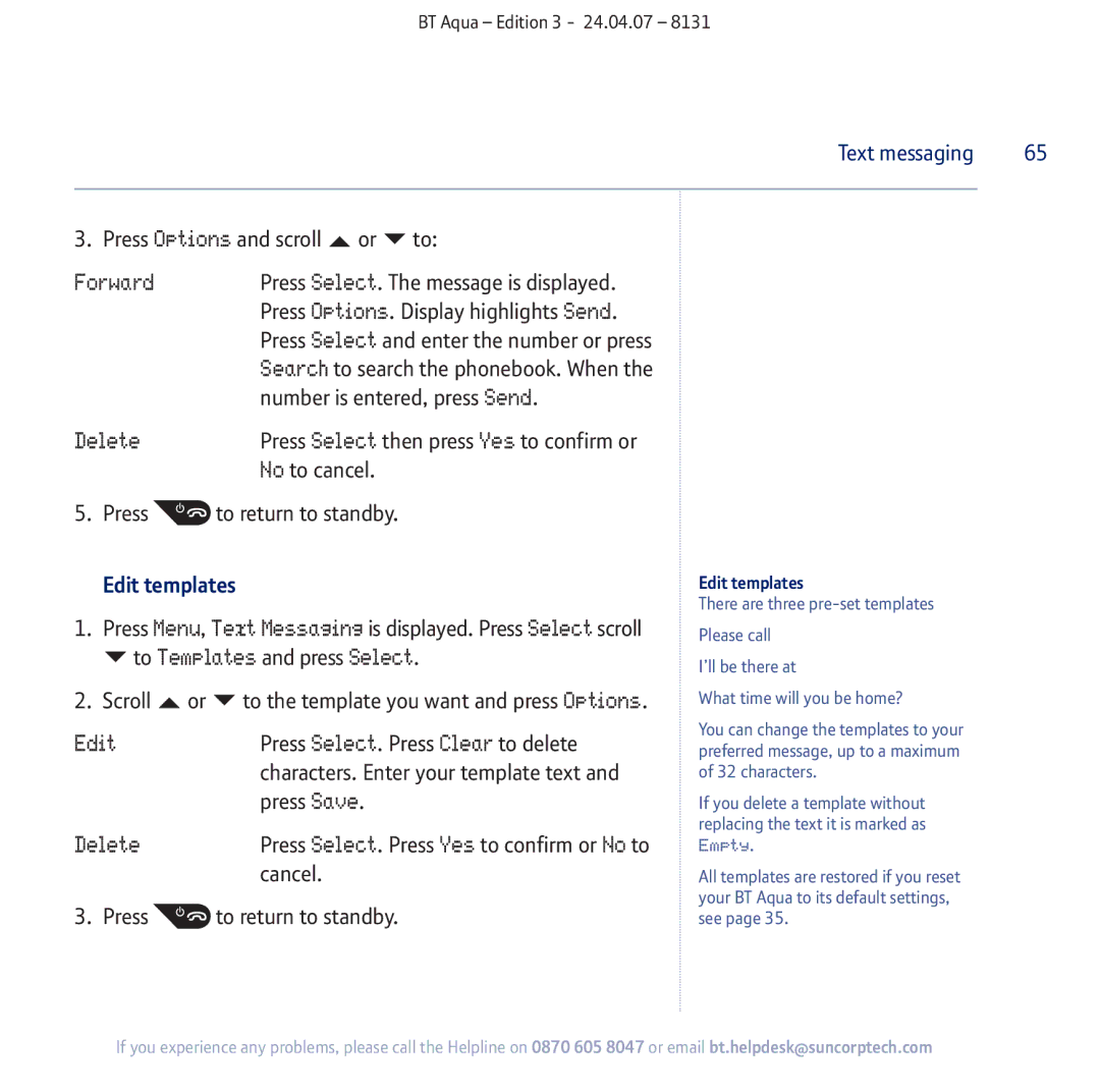 BT Aqua Cordless Telephone manual Edit templates 