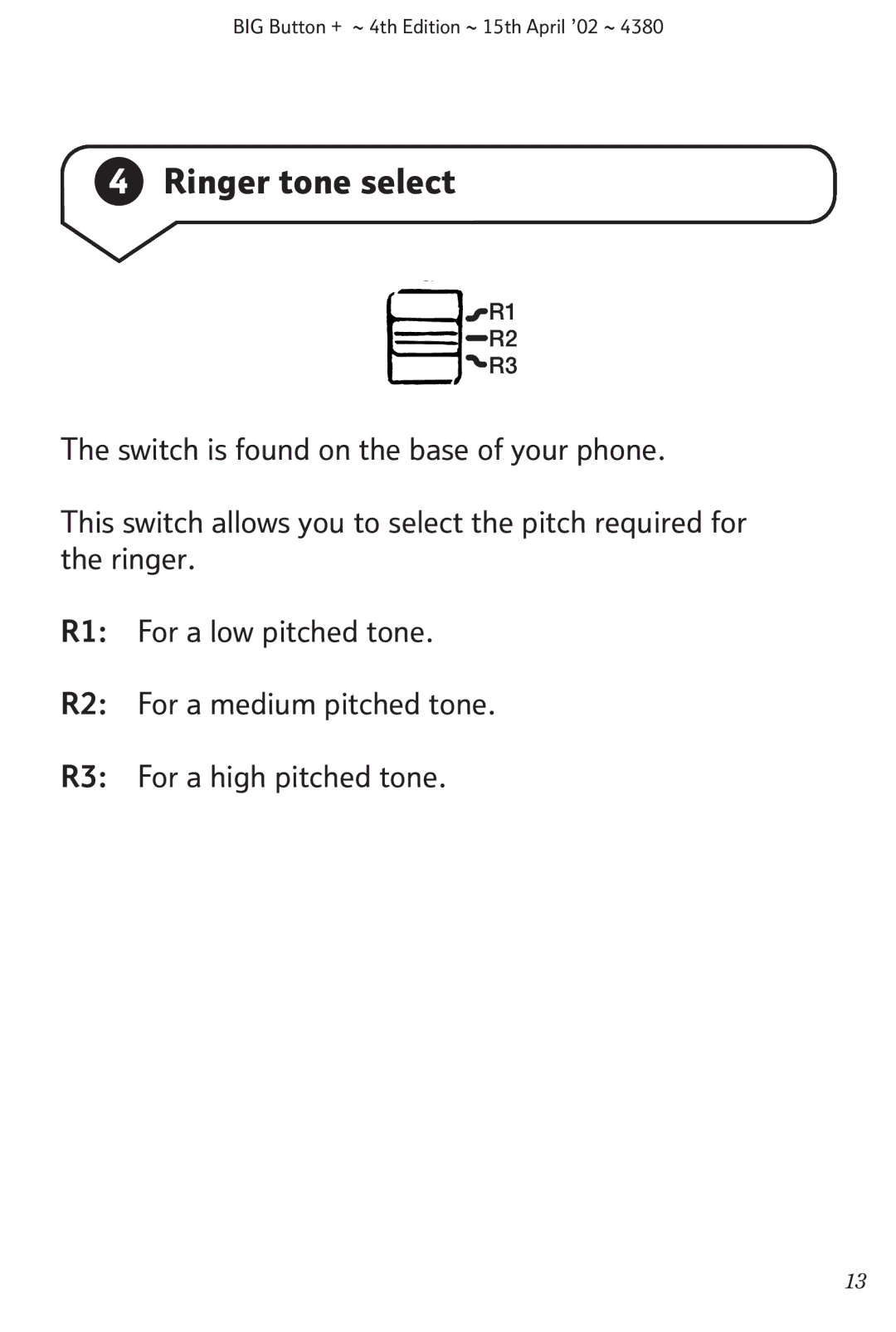 BT BIG Button + manual Ringer tone select 