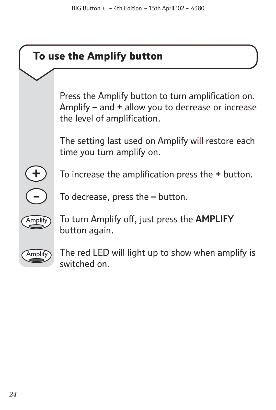 BT BIG Button + manual To use the Amplify button 