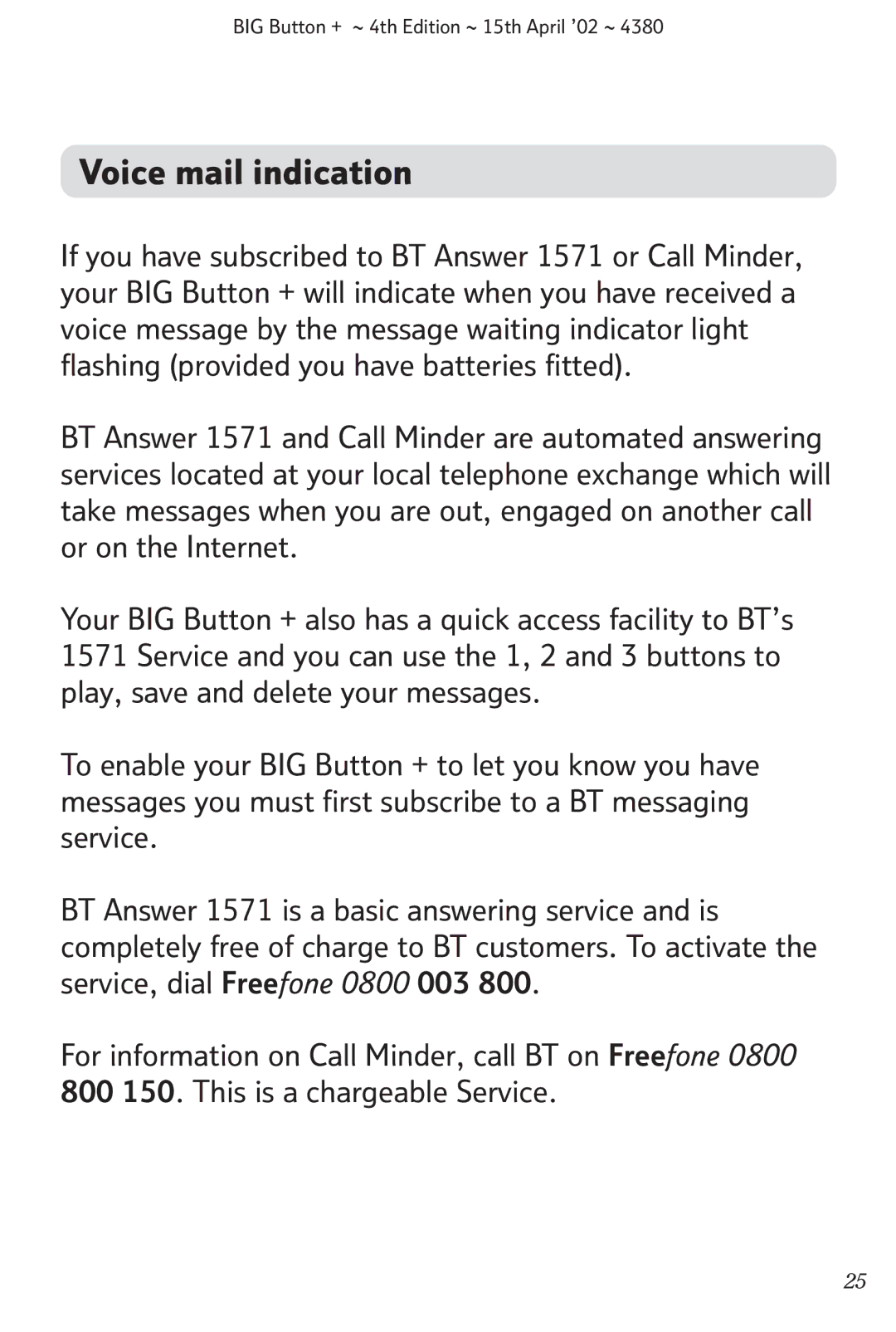 BT BIG Button + manual Voice mail indication 