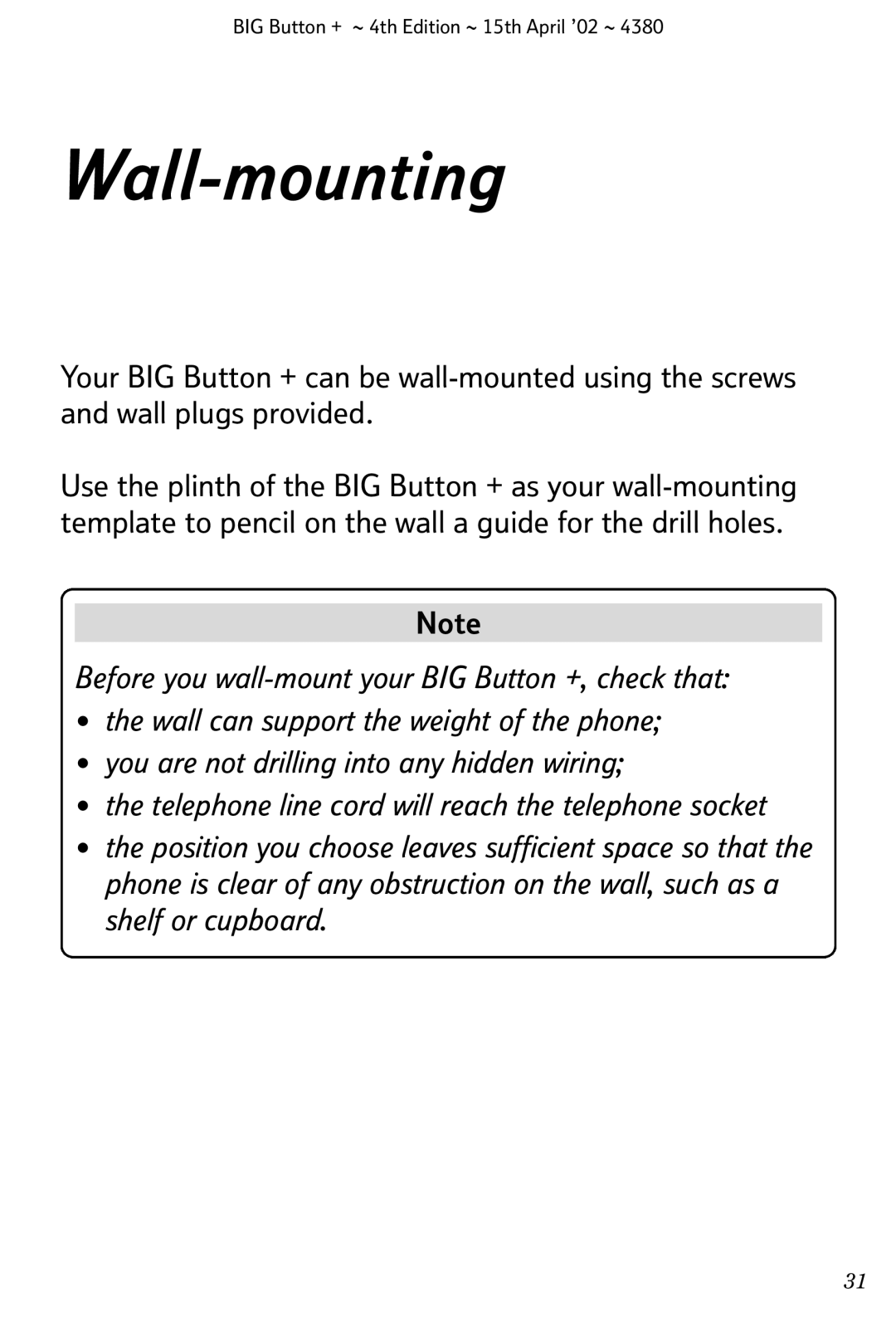 BT BIG Button + manual Wall-mounting 