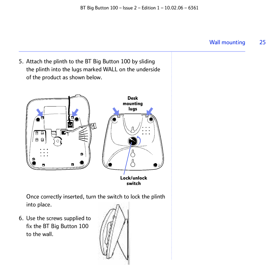 BT Big Button 100 manual Wall mounting 