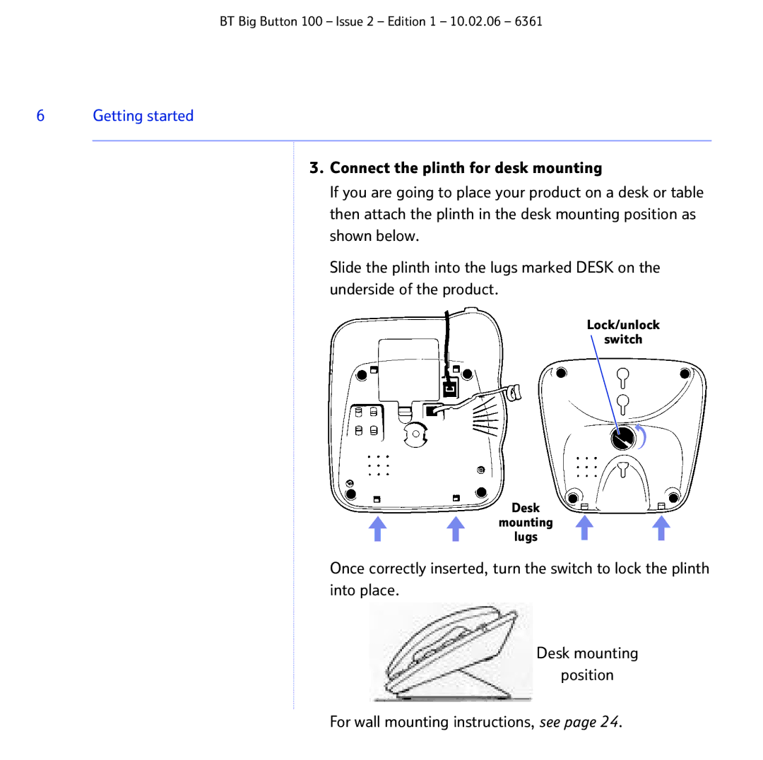 BT Big Button 100 manual Lock/unlock Switch Desk Mounting Lugs 