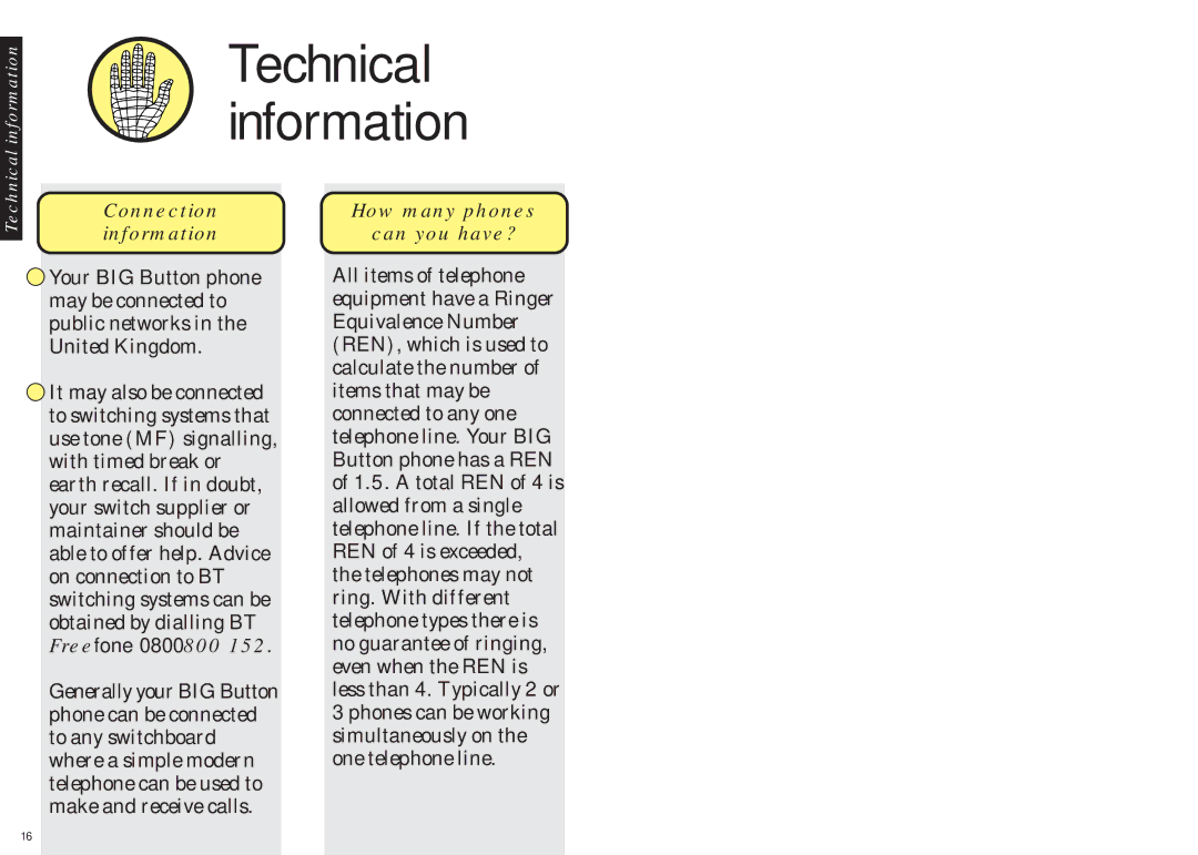 BT BIG Button phone manual Technical information, Connection information, How many phones Can you have? 