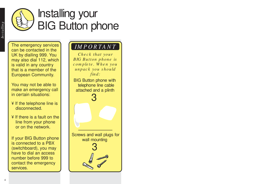 BT manual Installing your BIG Button phone, P O Rta N T 