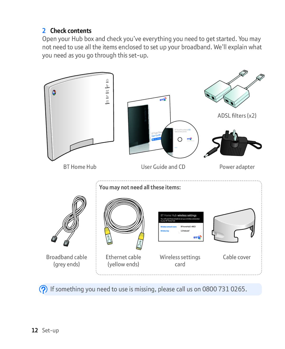 BT Broadband manual Check contents 