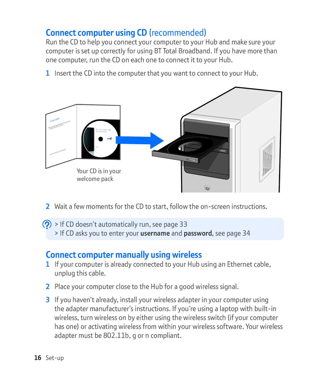 BT Broadband manual Connect computer using CD recommended 