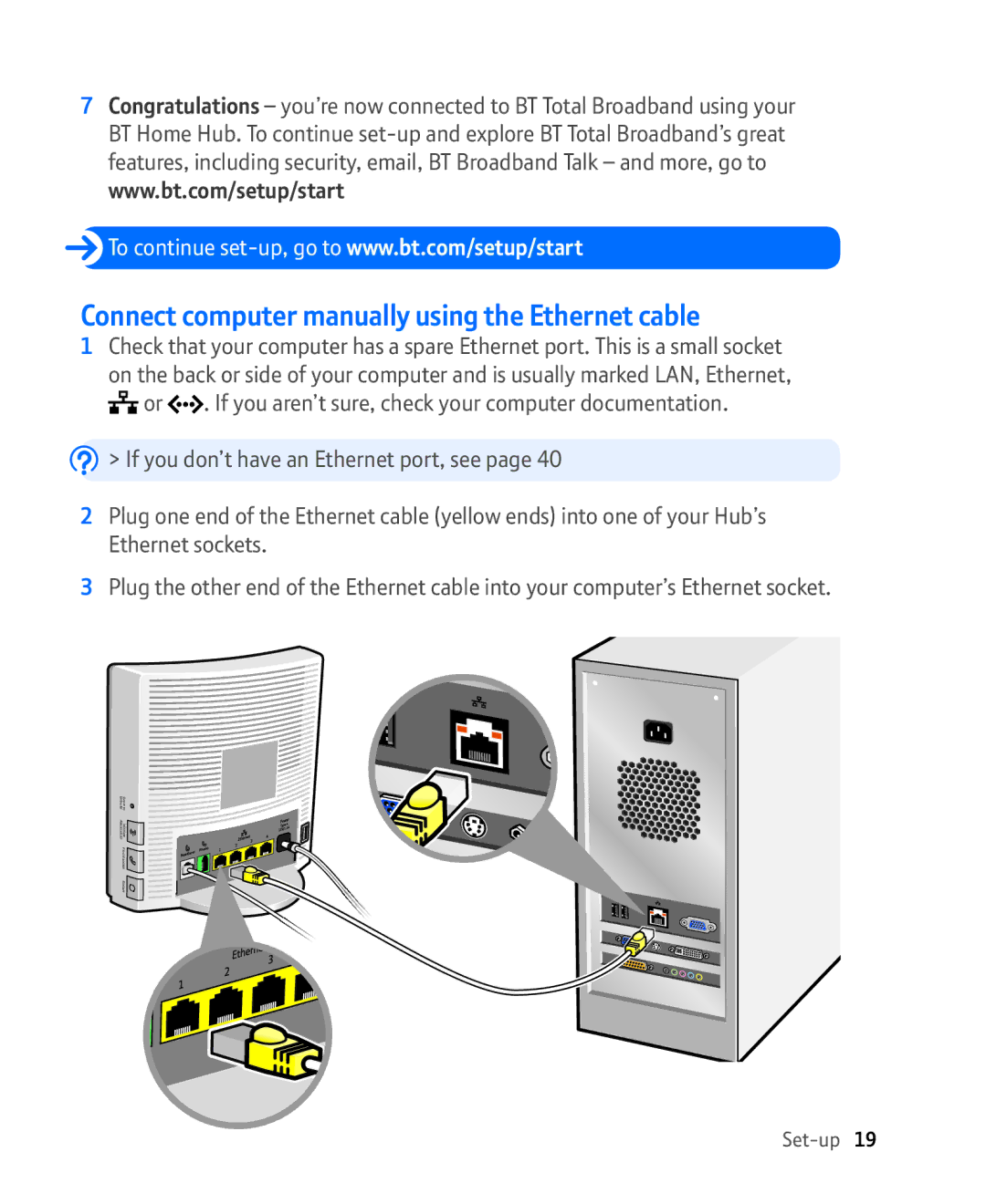 BT Broadband Connect computer manually using the Ethernet cable 