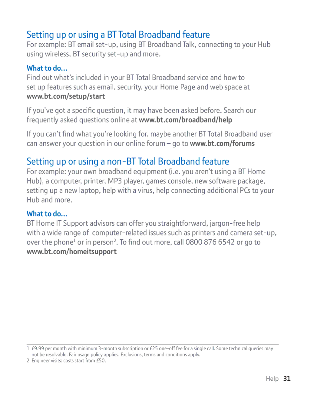 BT manual Setting up or using a BT Total Broadband feature, Setting up or using a non-BT Total Broadband feature 