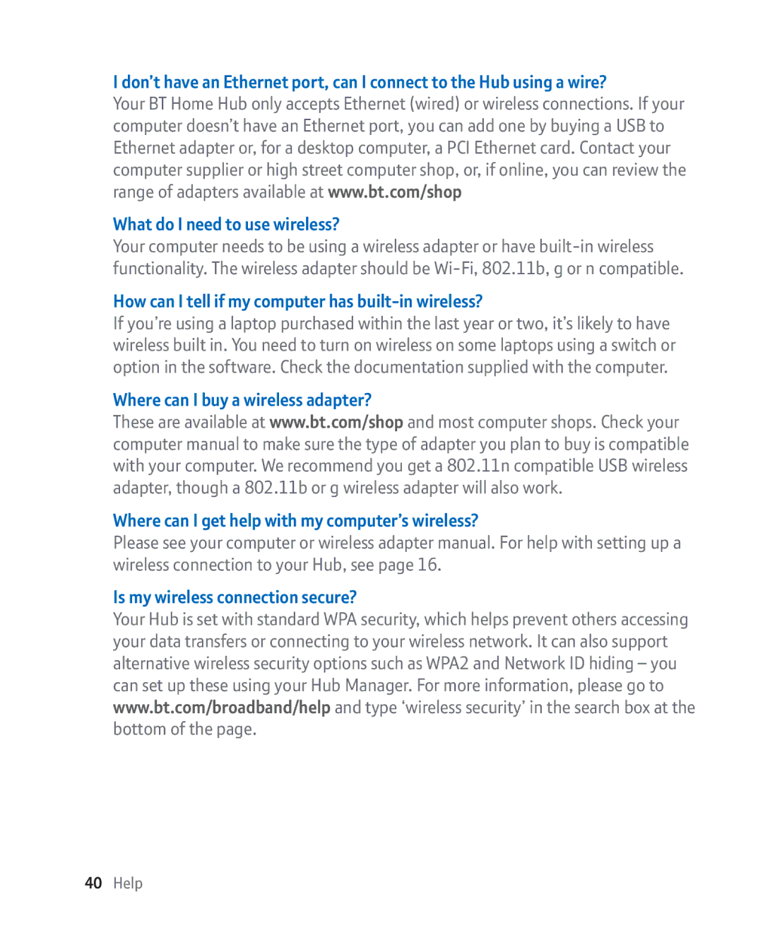 BT Broadband manual How can I tell if my computer has built-in wireless?, Is my wireless connection secure? 