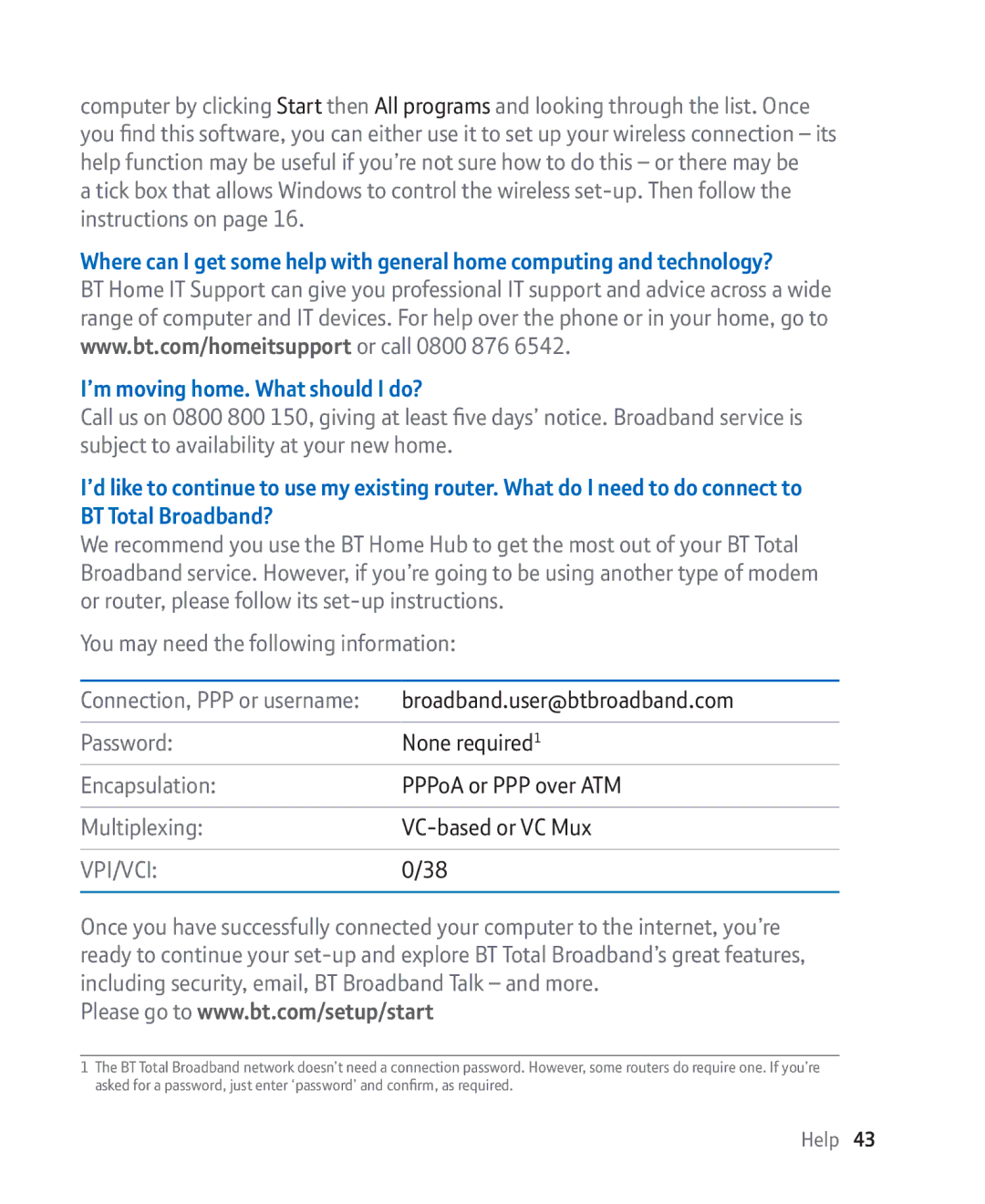 BT Broadband manual Password, Encapsulation, Multiplexing 