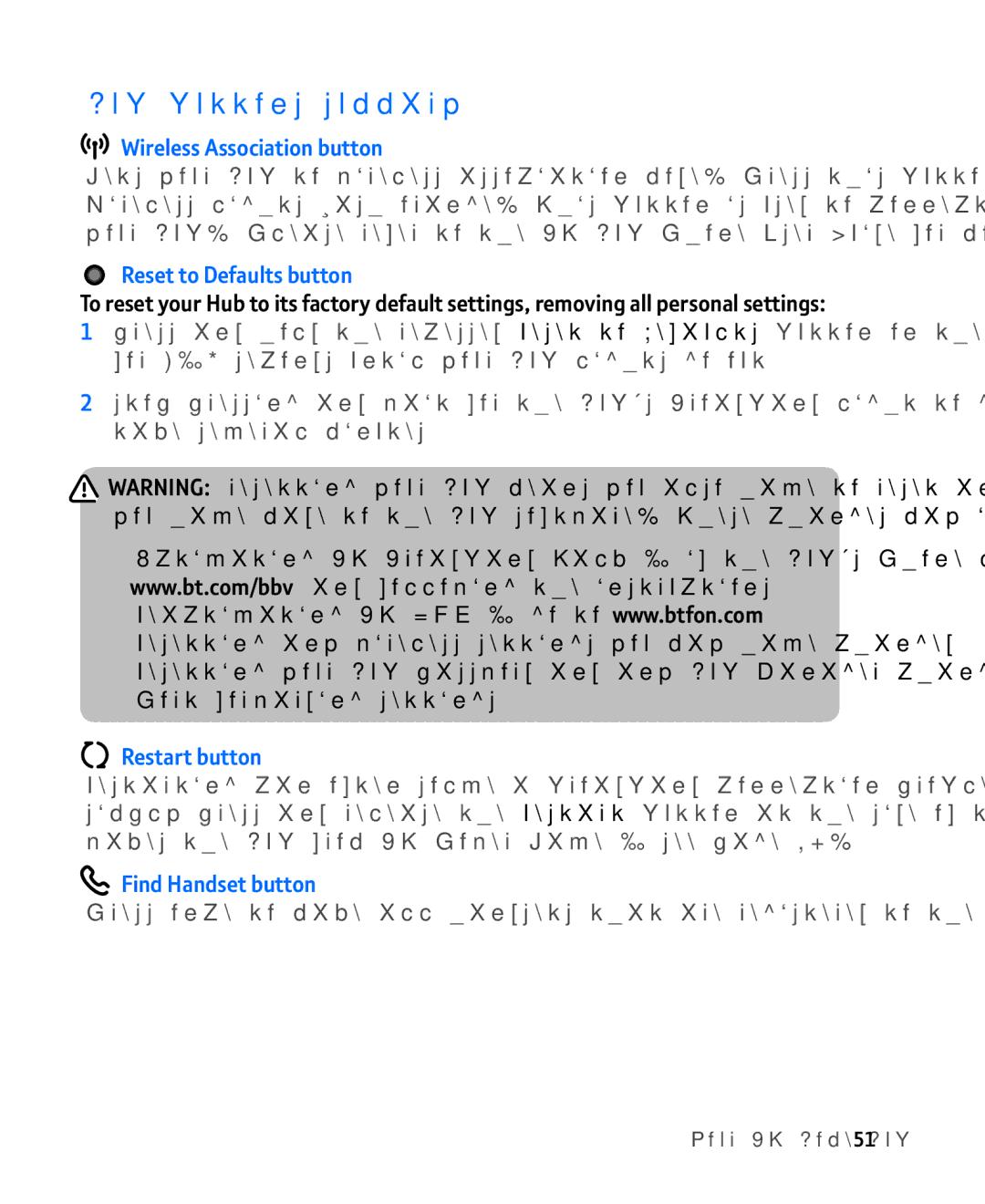 BT Broadband manual Hub buttons summary, Wireless Association button, Reset to Defaults button, Restart button 