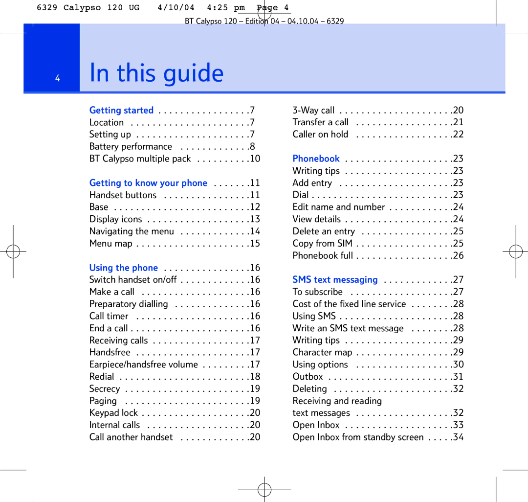 BT BT Calypso 120 manual This guide 