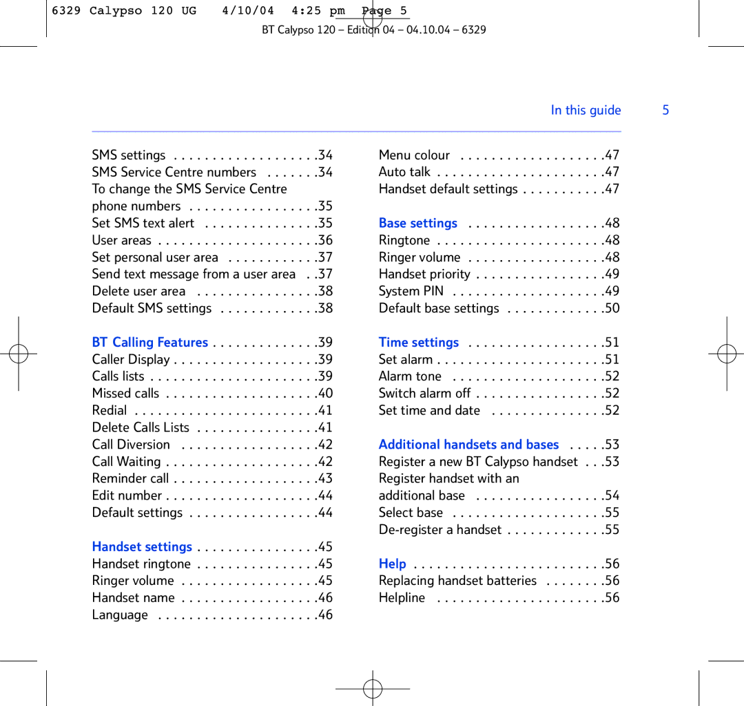 BT BT Calypso 120 manual This guide 