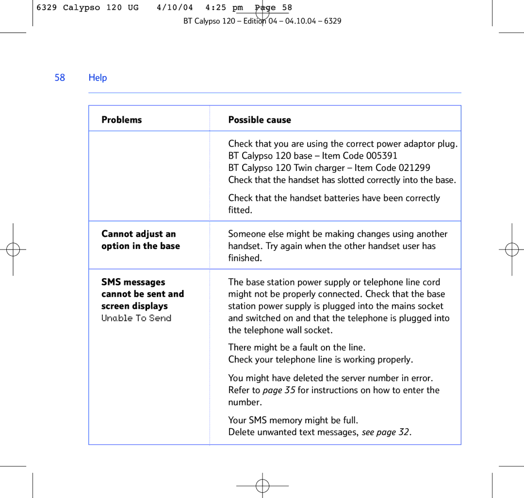 BT BT Calypso 120 manual Help 