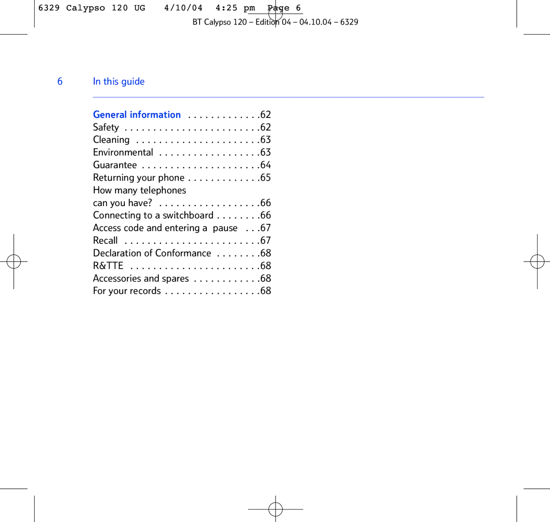 BT BT Calypso 120 manual This guide 