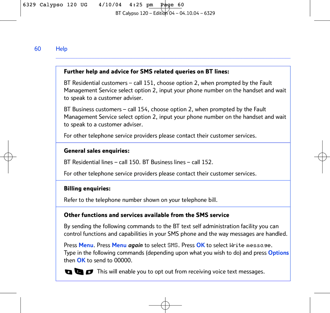 BT BT Calypso 120 manual Help 