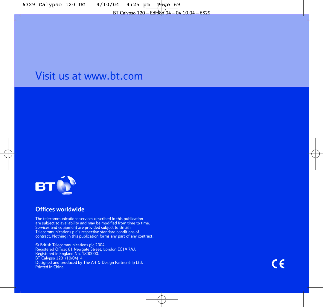 BT BT Calypso 120 manual Ofﬁces worldwide 