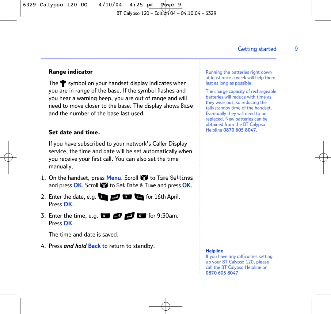 BT BT Calypso 120 manual Range indicator 