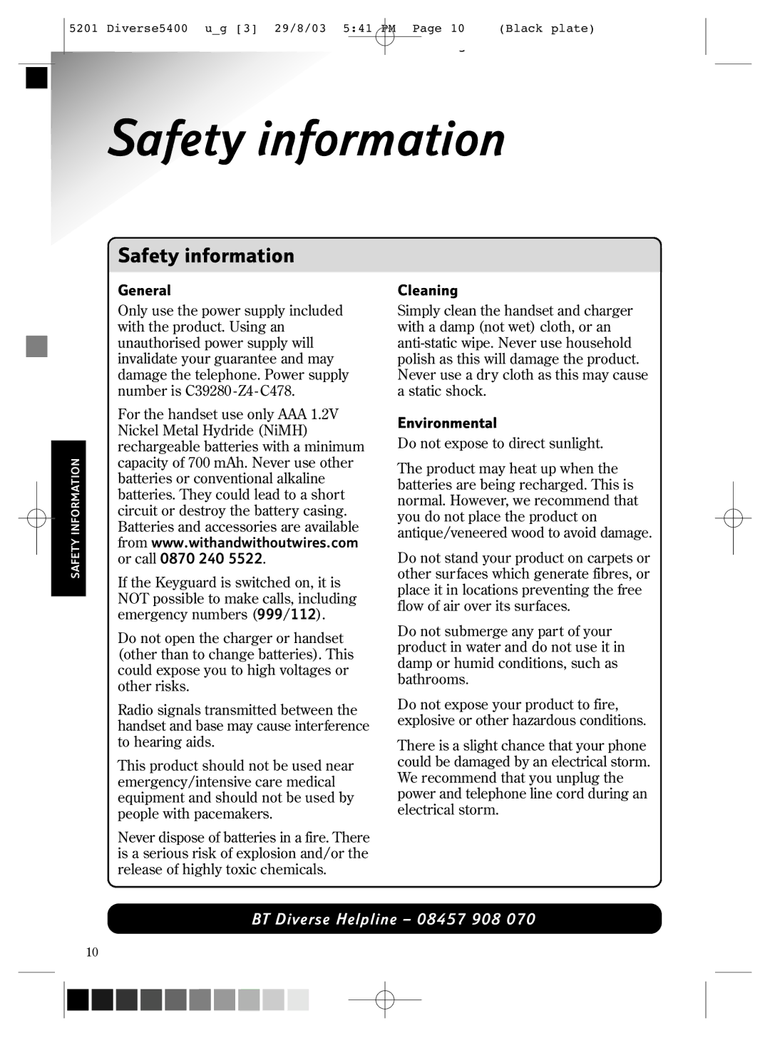 BT BT DIVERSE 5400 manual Safety information 