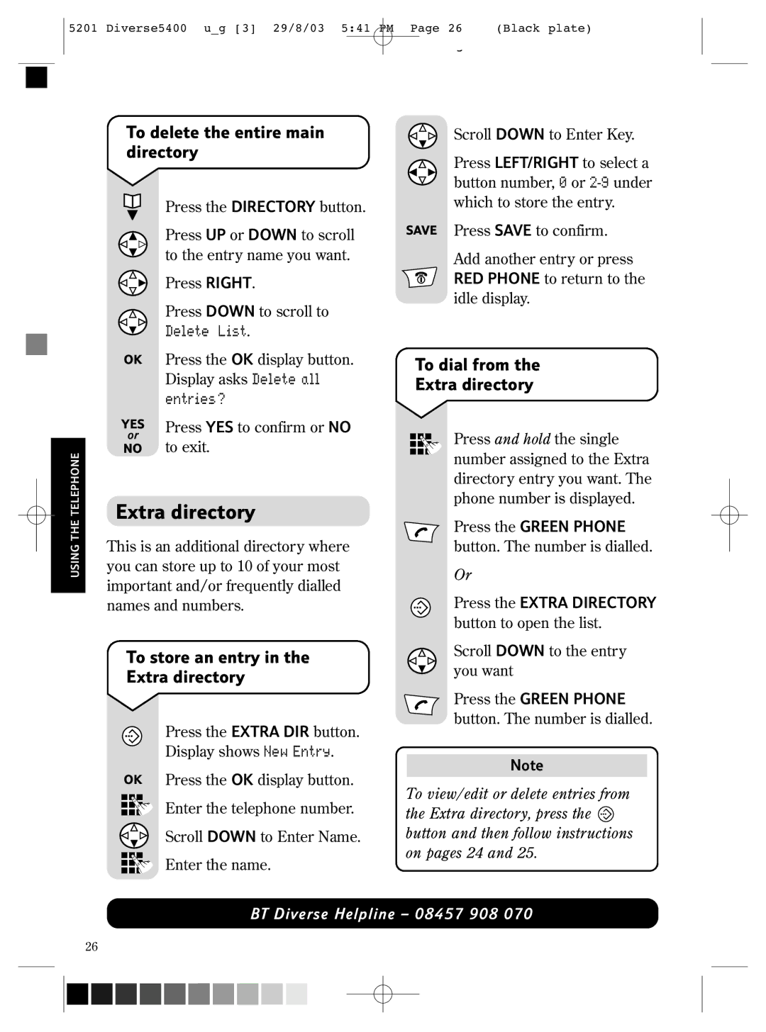 BT BT DIVERSE 5400 manual To delete the entire main directory, To store an entry Extra directory, Entries? 