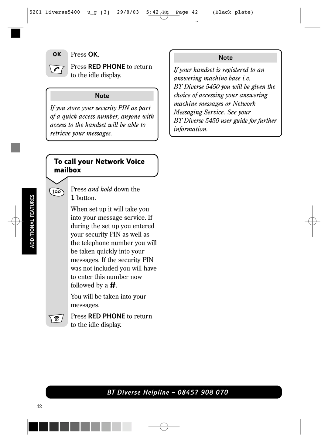 BT BT DIVERSE 5400 manual To call your Network Voice mailbox 