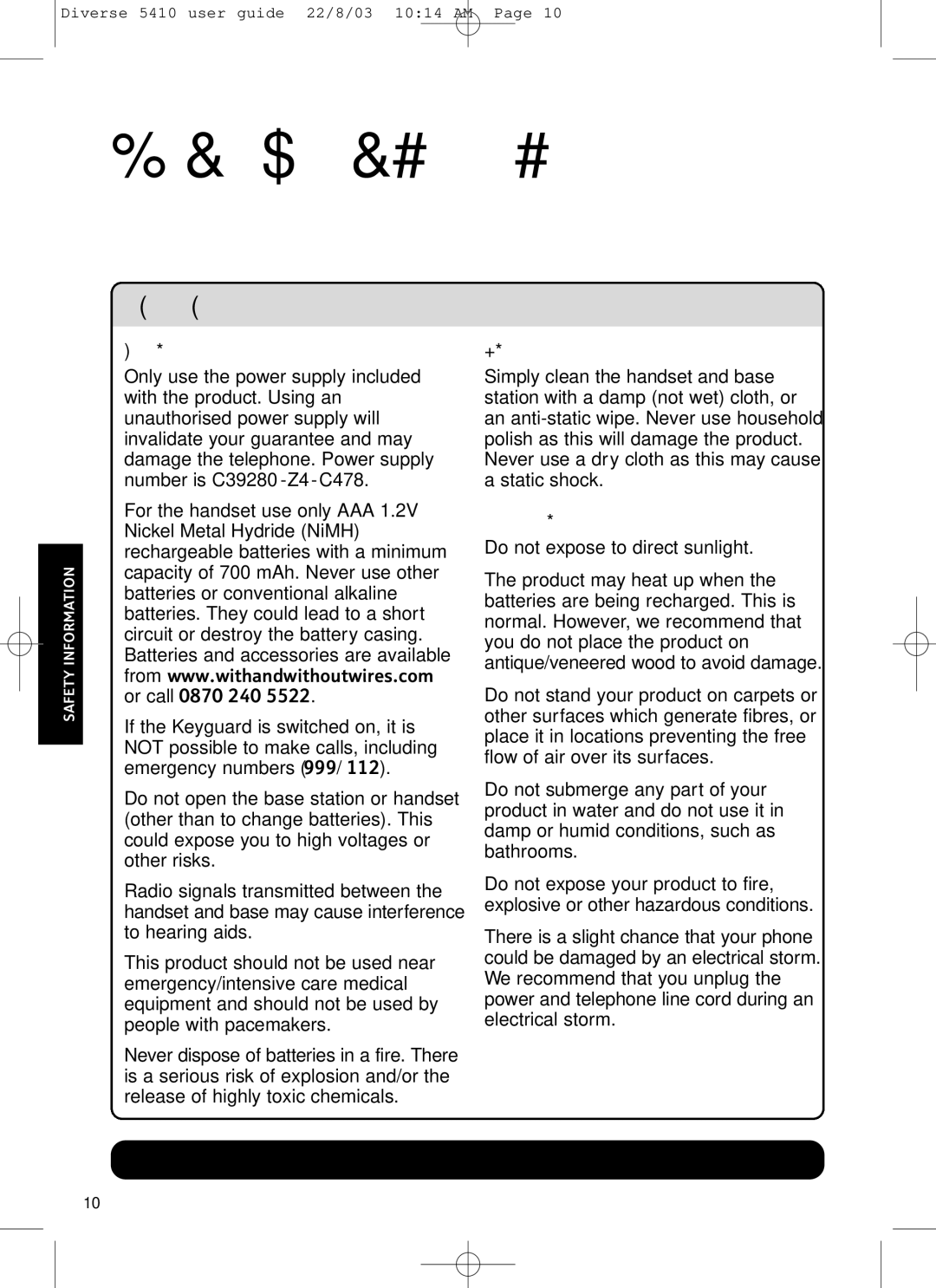 BT BT DIVERSE 5410 manual Safety information 