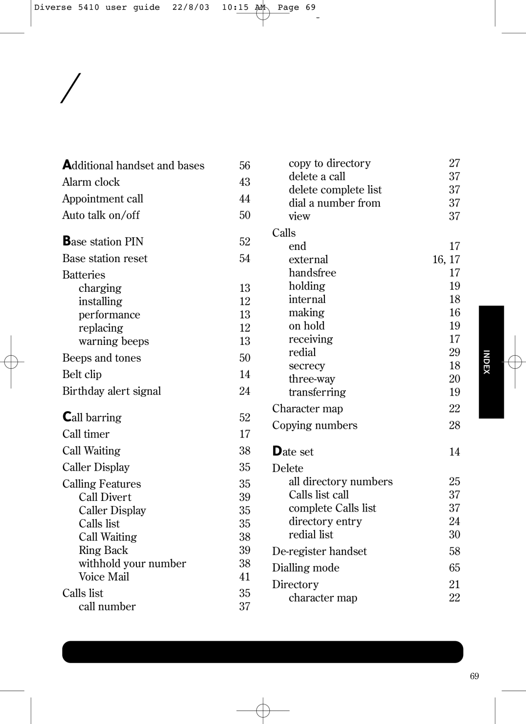 BT BT DIVERSE 5410 manual Index 