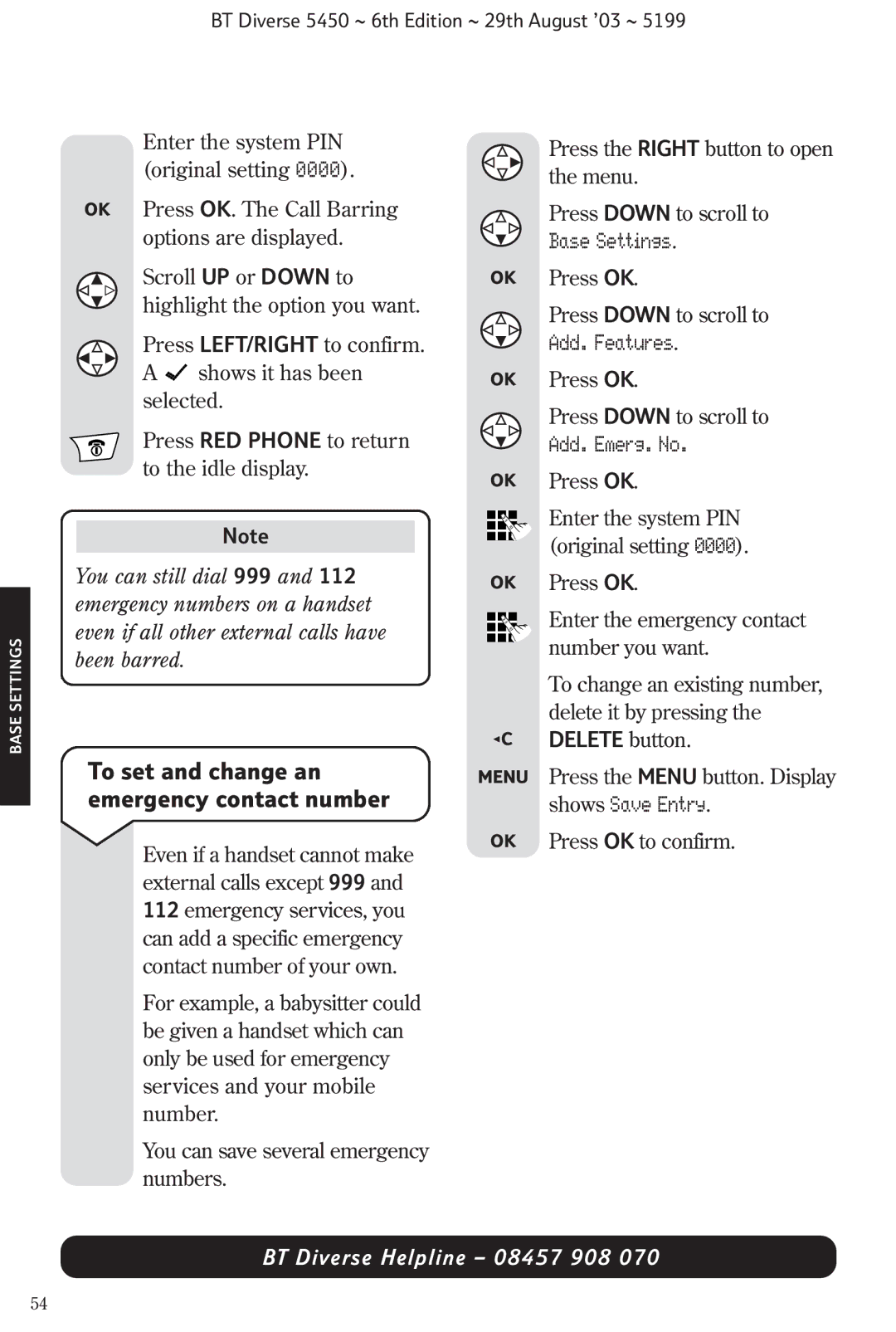 BT BT Diverse 5450 manual To set and change an emergency contact number, Add. Emerg. No 