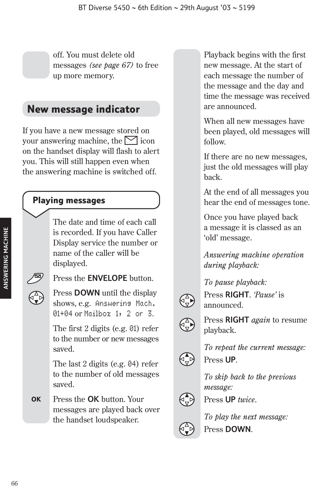 BT BT Diverse 5450 manual New message indicator, Playing messages, Shows, e.g. Answering Mach +04 or Mailbox 1, 2 or 