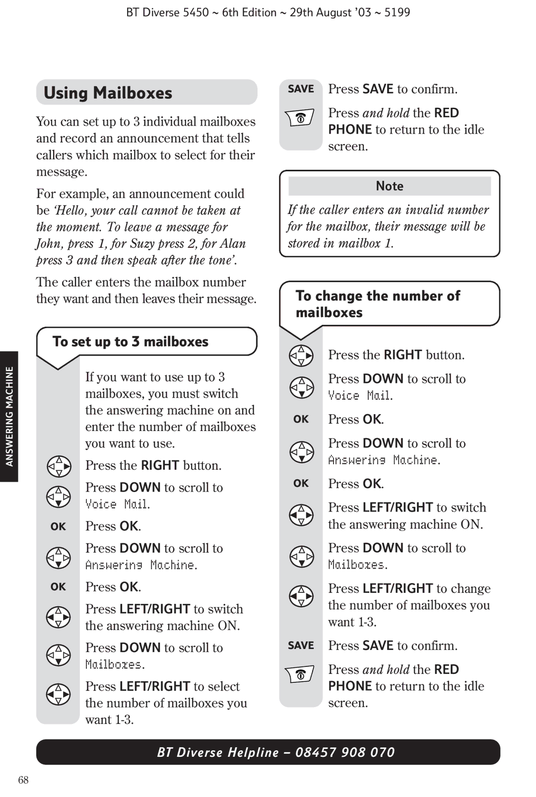 BT BT Diverse 5450 manual Using Mailboxes, To set up to 3 mailboxes, To change the number of mailboxes 