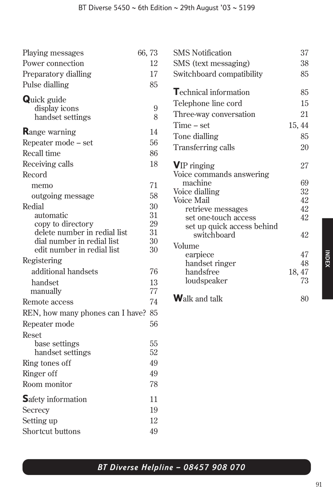 BT BT Diverse 5450 manual Index 