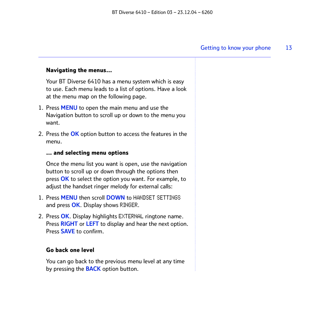 BT BT DIVERSE 6410 manual Navigating the menus… 