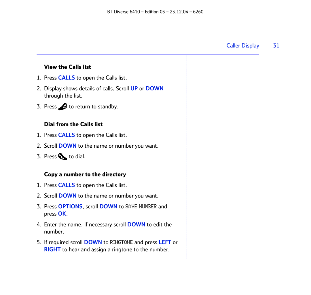 BT BT DIVERSE 6410 manual Caller Display 