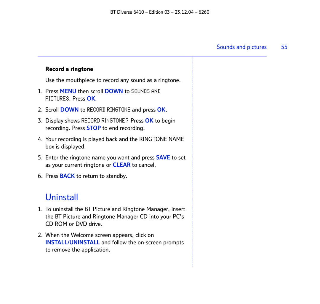 BT BT DIVERSE 6410 manual Uninstall 