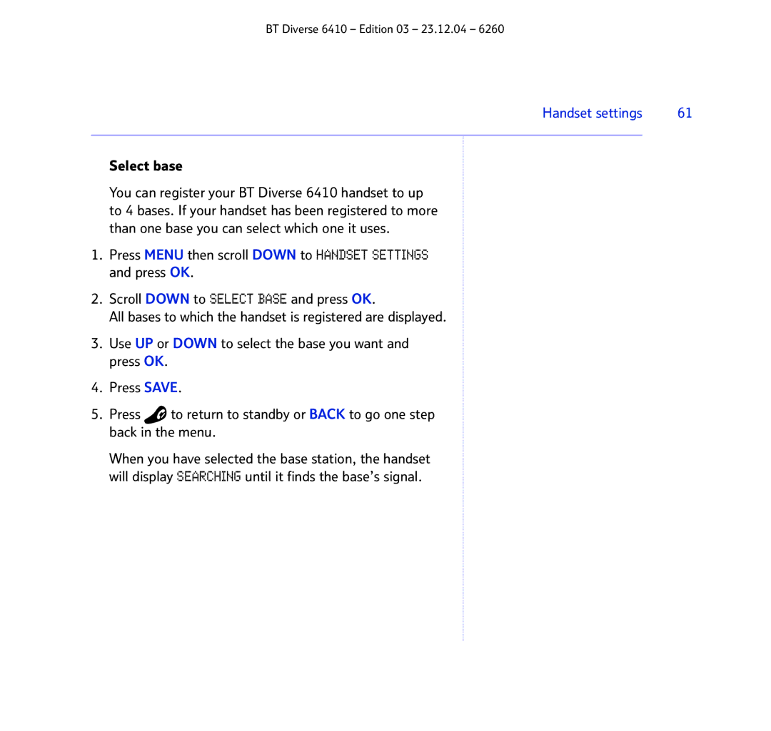 BT BT DIVERSE 6410 manual Select base 