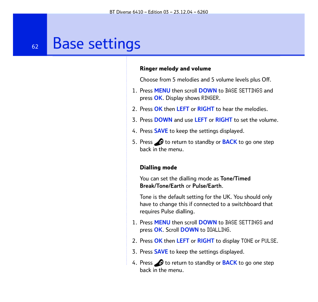 BT BT DIVERSE 6410 manual Base settings 